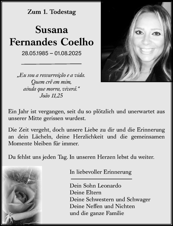 Traueranzeige von Susana Fernandes Coelho von Allgemeine Zeitung Mainz