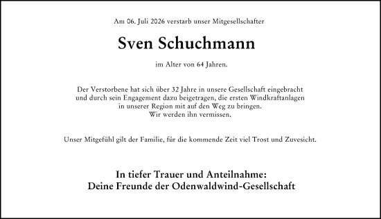 Traueranzeige von Sven Schuchmann von Starkenburger Echo