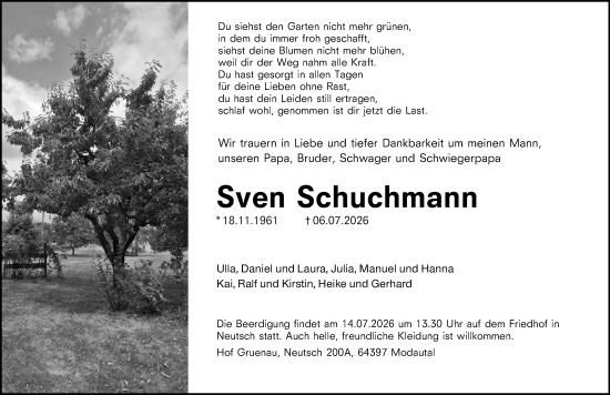 Traueranzeige von Sven Schuchmann von Darmstädter Echo