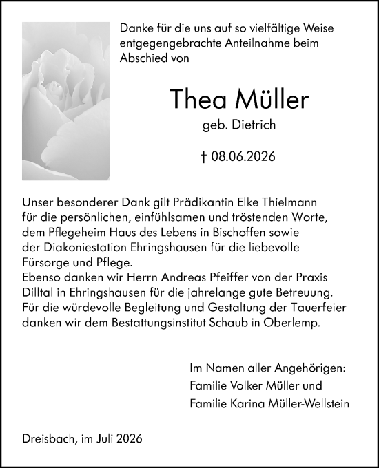 Traueranzeige von Thea Müller von Dill Block