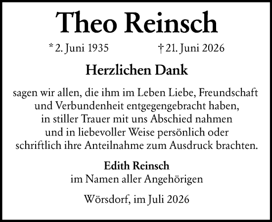 Traueranzeige von Theo Reinsch von Idsteiner Land/Untertaunus