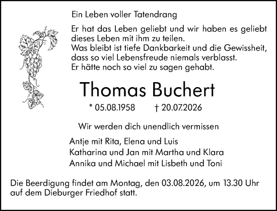 Traueranzeige von Thomas Buchert von Darmstädter Echo
