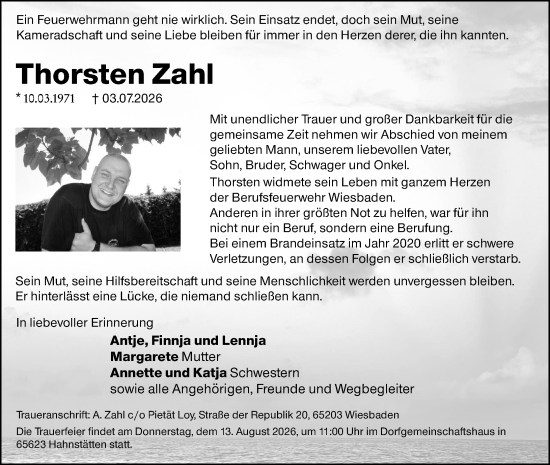 Traueranzeige von Thorsten Zahl von Wiesbadener Kurier