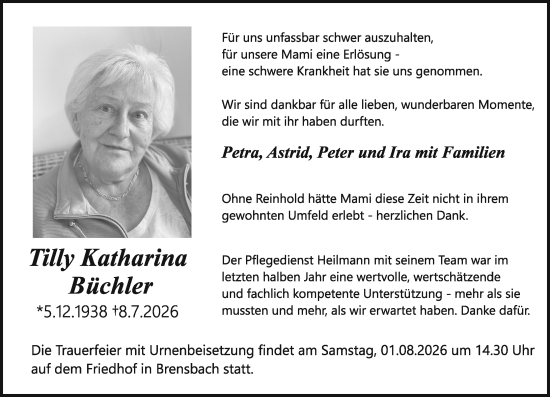 Traueranzeige von Tilly Katharina Büchler von Odenwälder Echo