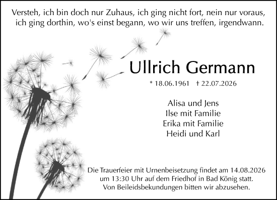 Traueranzeige von Ullrich Germann von Darmstädter Echo