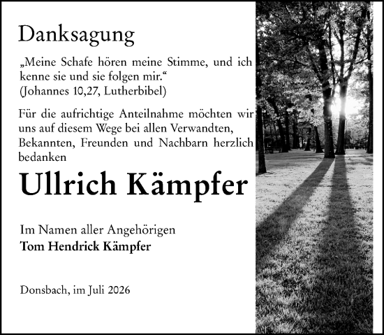 Traueranzeige von Ullrich Kämpfer von Dill Block