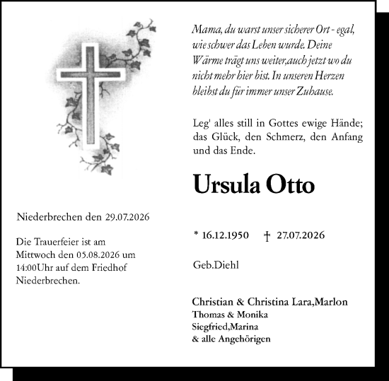 Traueranzeige von Ursula Otto von Nassauische Neue Presse