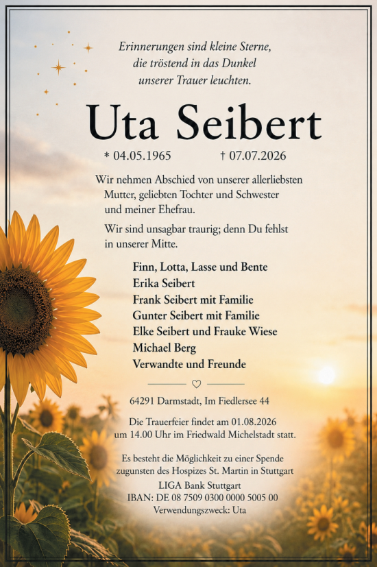 Traueranzeige von Uta Seibert von Darmstädter Echo