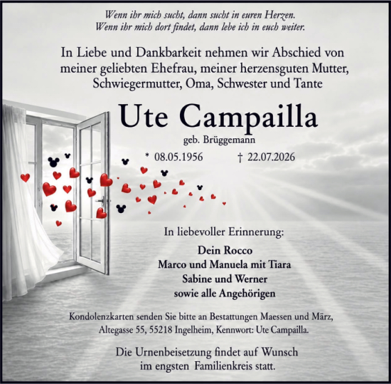 Traueranzeige von Ute Campailla von Binger-/Ingelheimer Wochenblatt