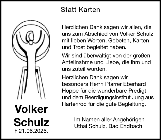Traueranzeige von Volker Schulz von Hinterländer Anzeiger