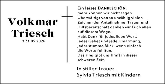 Traueranzeige von Volkmar Triesch von Dill Block