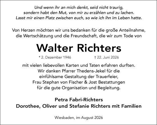 Traueranzeige von Walter Richters von Wiesbadener Kurier