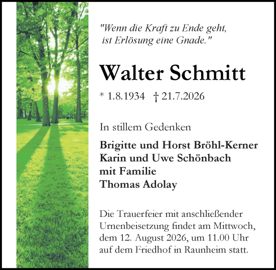Traueranzeige von Walter Schmitt von Rüsselsheimer Echo