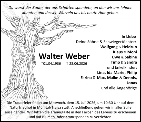 Traueranzeige von Walter Weber von Darmstädter Echo