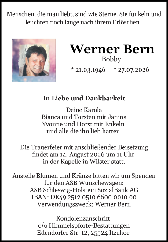Traueranzeige von Werner Bern von Wiesbadener Kurier