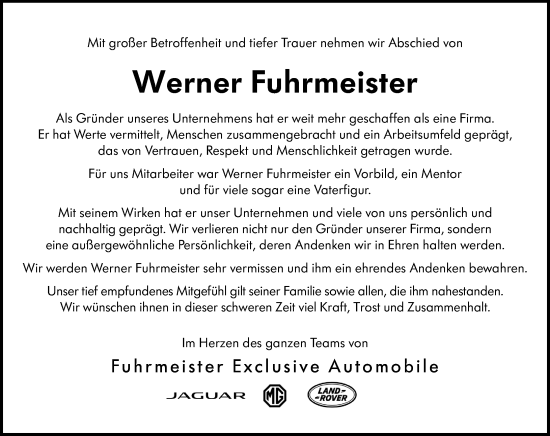 Traueranzeige von Werner Fuhrmeister von Rüsselsheimer Echo