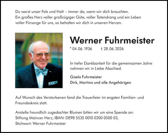 Traueranzeige von Werner Fuhrmeister von Rüsselsheimer Echo