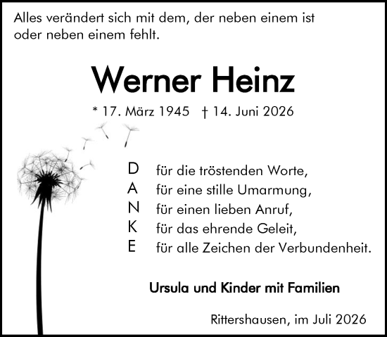 Traueranzeige von Werner Heinz von Dill Block