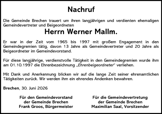 Traueranzeige von Werner Mallm von Nassauische Neue Presse