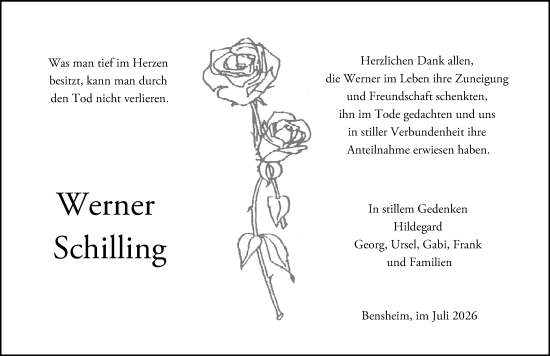 Traueranzeige von Werner Schilling von Starkenburger Echo