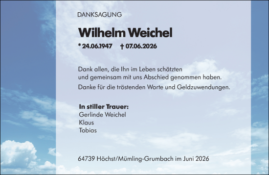 Traueranzeige von Wilhelm Weichel von Odenwälder Echo