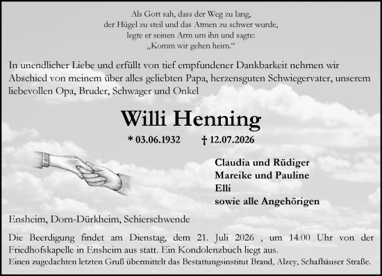Traueranzeige von Willi Henning von Allgemeine Zeitung Alzey