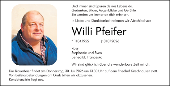 Traueranzeige von Willi Pfeifer von Starkenburger Echo