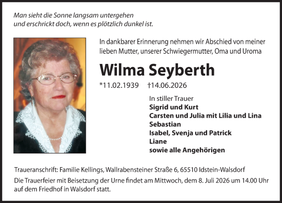 Traueranzeige von Wilma Seyberth von Camberger Anzeiger