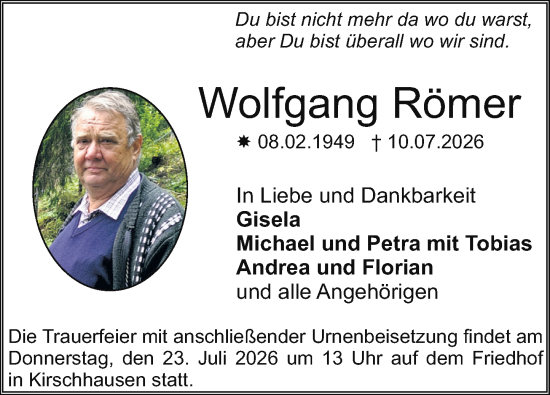 Traueranzeige von Wolfgang Römer von Starkenburger Echo