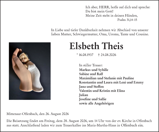Traueranzeige von Elsbeth Theis von Dill Block