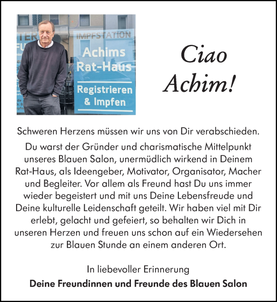 Traueranzeige von Achim  von Wiesbadener Kurier