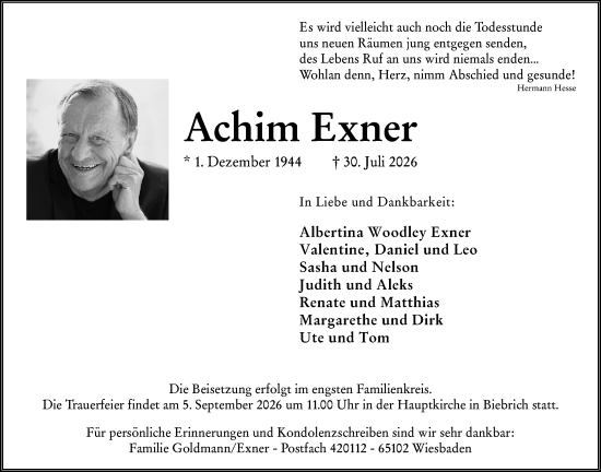 Traueranzeige von Achim Exner von Wiesbadener Kurier