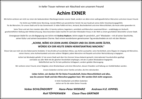 Traueranzeige von Achim Exner von Wiesbadener Kurier