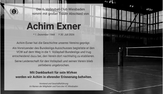 Traueranzeige von Achim Exner von Wiesbadener Kurier