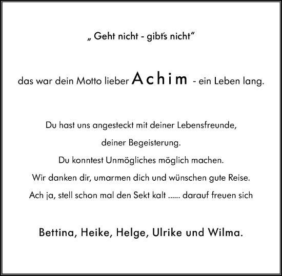 Traueranzeige von Achim Exner von Wiesbadener Kurier