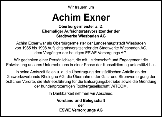 Traueranzeige von Achim Exner von Wiesbadener Kurier