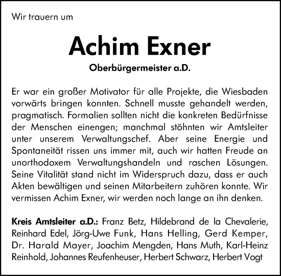 Traueranzeige von Achim Exner von Wiesbadener Kurier