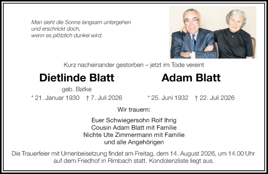 Traueranzeige von Adam Blatt von Starkenburger Echo