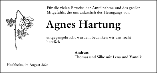 Traueranzeige von Agnes Hartung von Hochheimer Zeitung