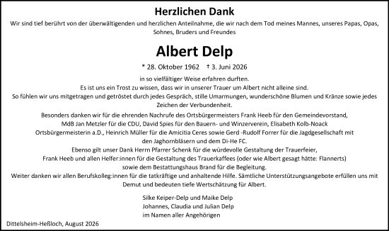 Traueranzeige von Albert Delp von Allgemeine Zeitung Alzey