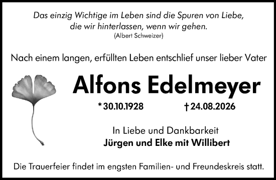Traueranzeige von Alfons Edelmeyer von Wiesbadener Kurier