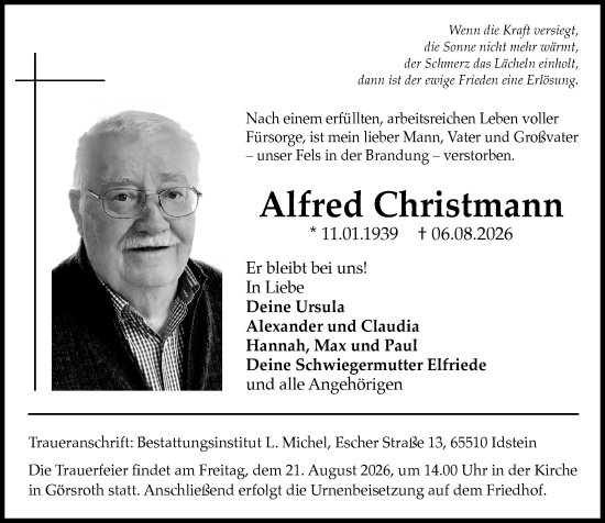 Traueranzeige von Alfred Christmann von Idsteiner Land/Untertaunus