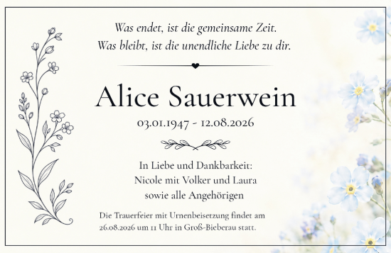 Traueranzeige von Alice Sauerwein von Darmstädter Echo