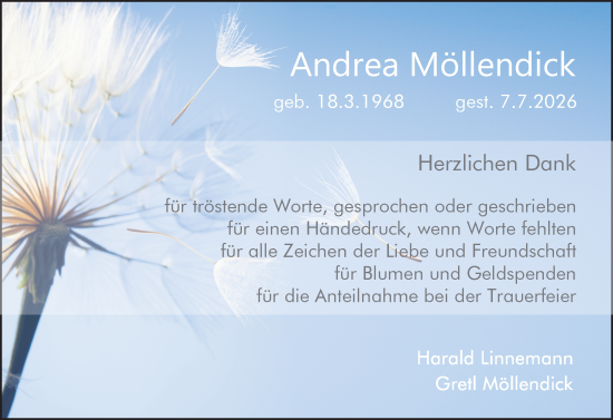 Traueranzeige von Andrea Möllendick von Rüsselsheimer Echo