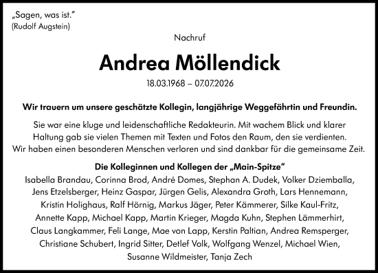 Traueranzeige von Andrea Möllendick von Rüsselsheimer Echo