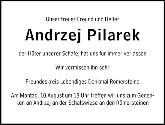Traueranzeige von Andrzej Pilarek von Allgemeine Zeitung Mainz