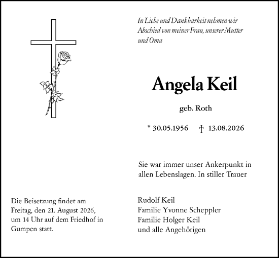 Traueranzeige von Angela Keil von Odenwälder Echo