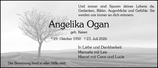 Traueranzeige von Angelika Ogan von Wiesbadener Kurier