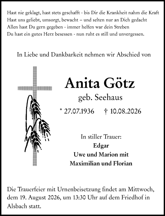 Traueranzeige von Anita Götz von Darmstädter Echo