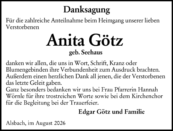 Traueranzeige von Anita Götz von Darmstädter Echo
